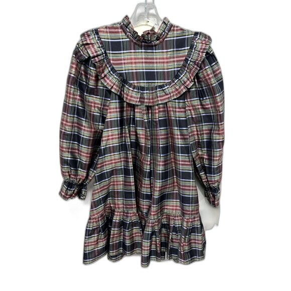 NWT DÔEN Bromley Silk Tent Dress Plaid Ruffle Babydoll Mini Size XS - Picture 7 of 8